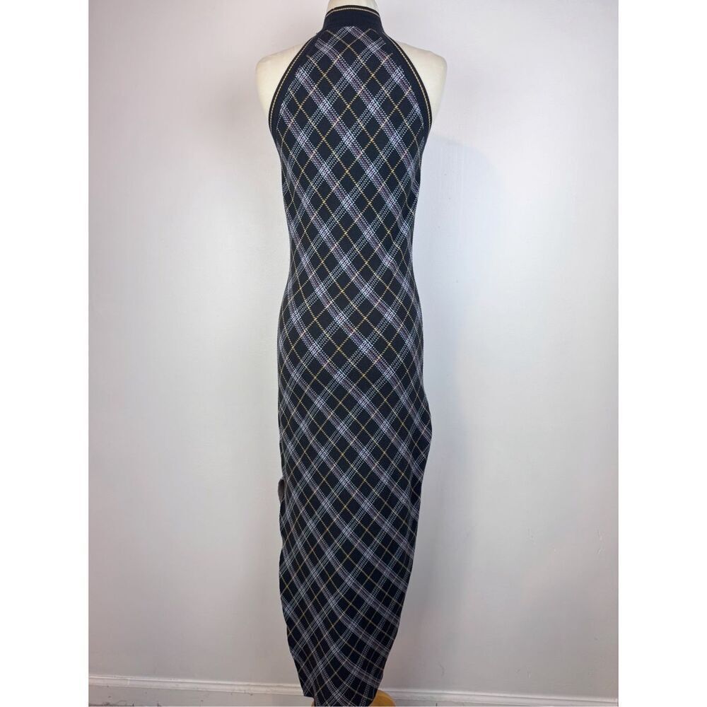 Free People Sz M Saylor Sleeveless Midi Dress Plaid Bodycon Black High Neck - Picture 5 of 13